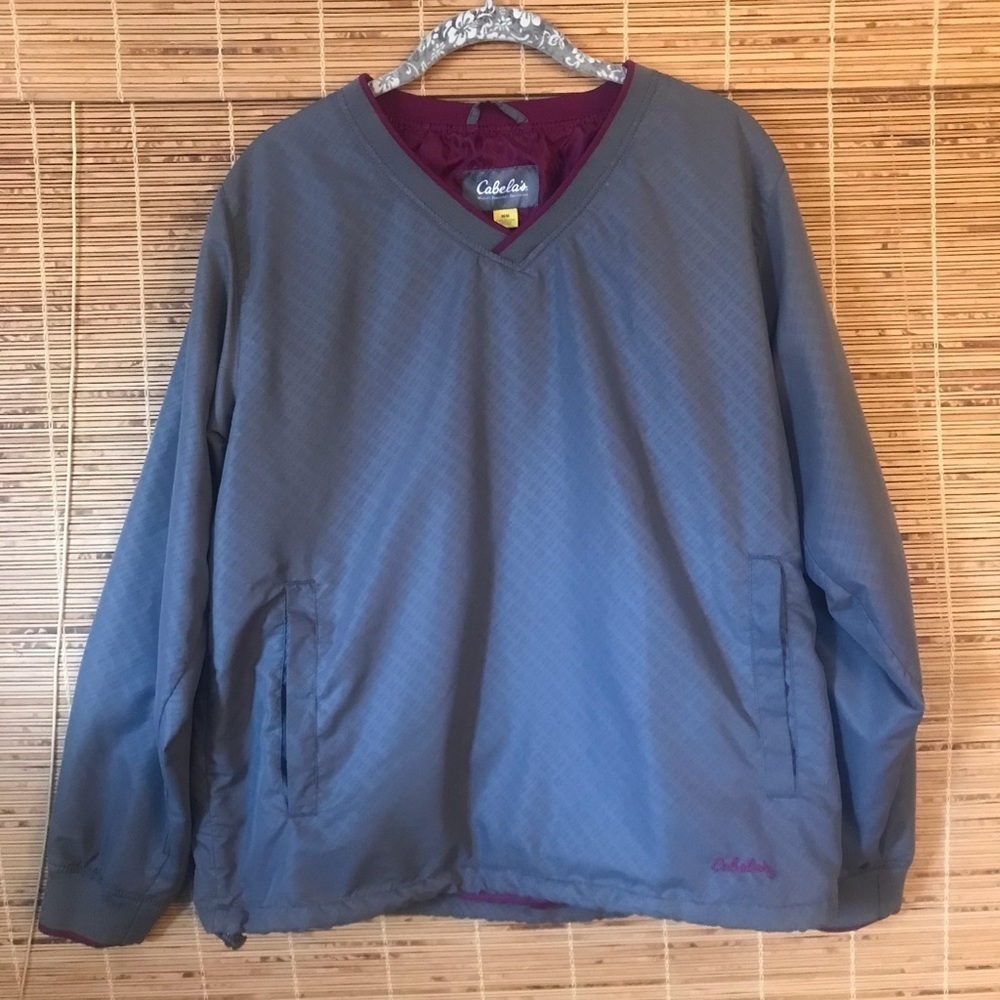 Cabela’s Gray V-Neck Pullover Windbreaker Jacket M Lined